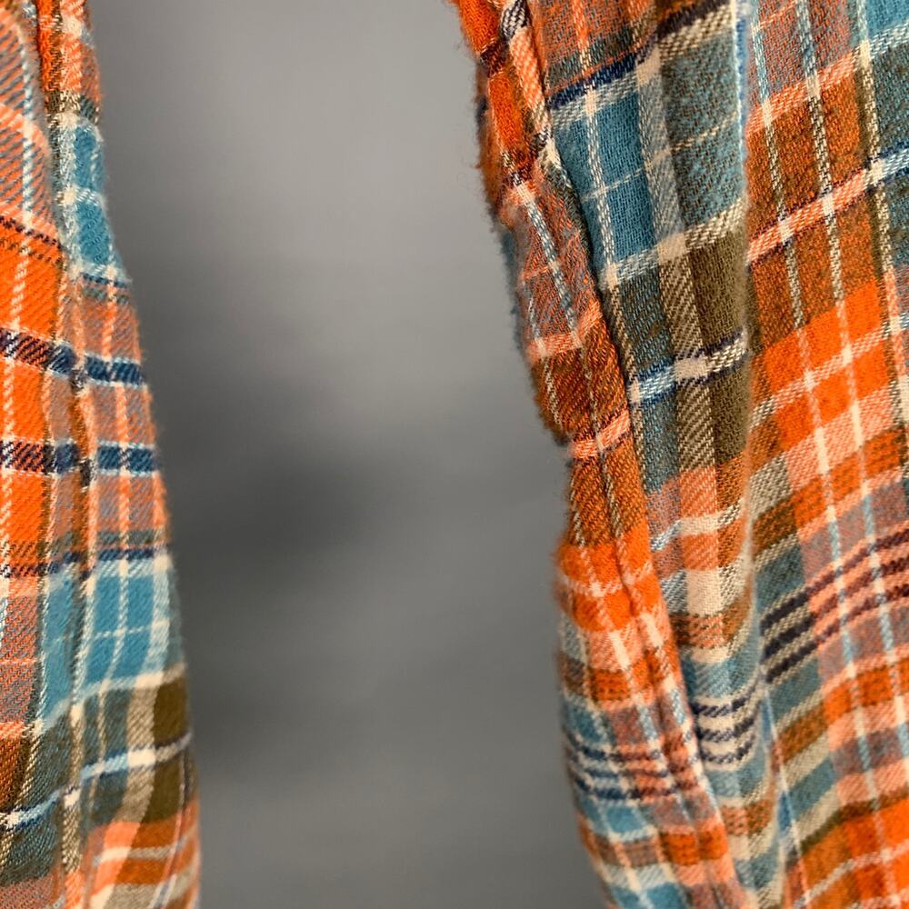 45rpm Size XL Blue Orange Plaid Cotton Curved Cutaway Flannel Long Sleeve Shirt - Picture 5 of 9